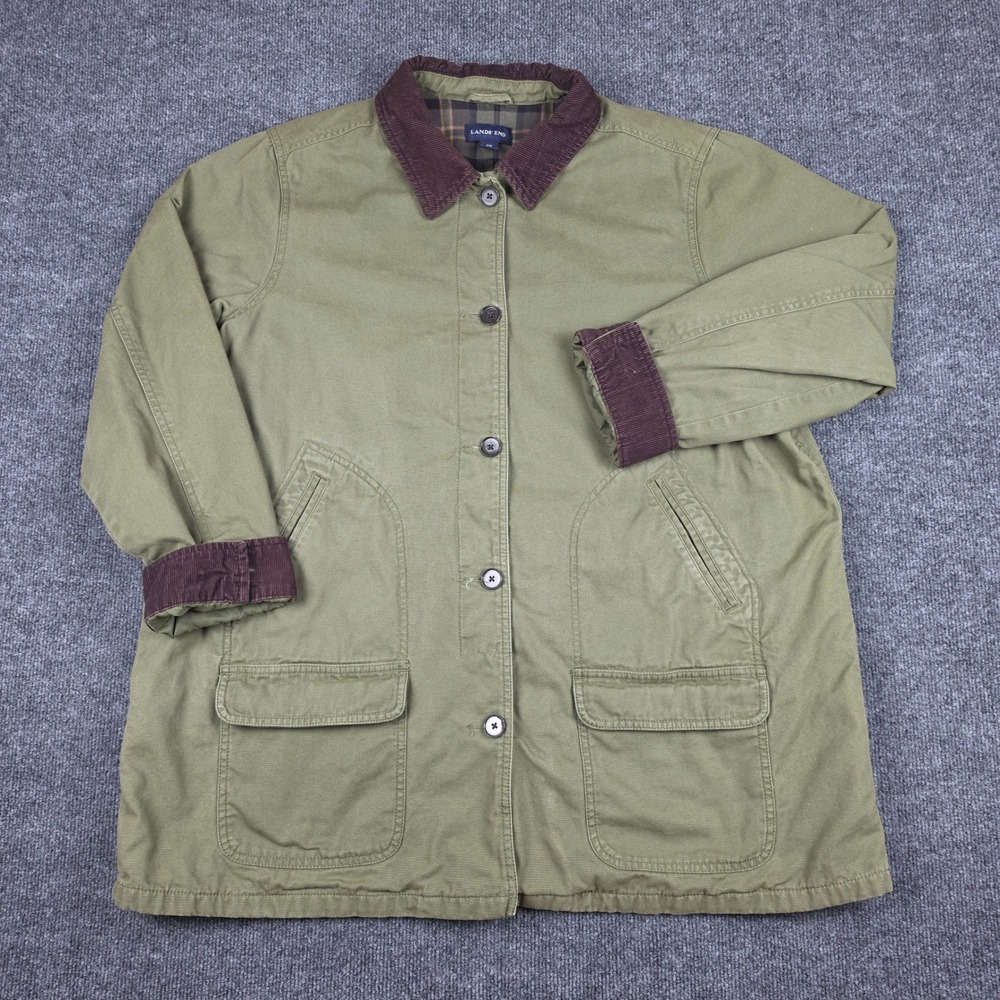 Lands End Barn Field Jacket Coat Women's 3X Green Flannel Lined Corduroy 24W-26W